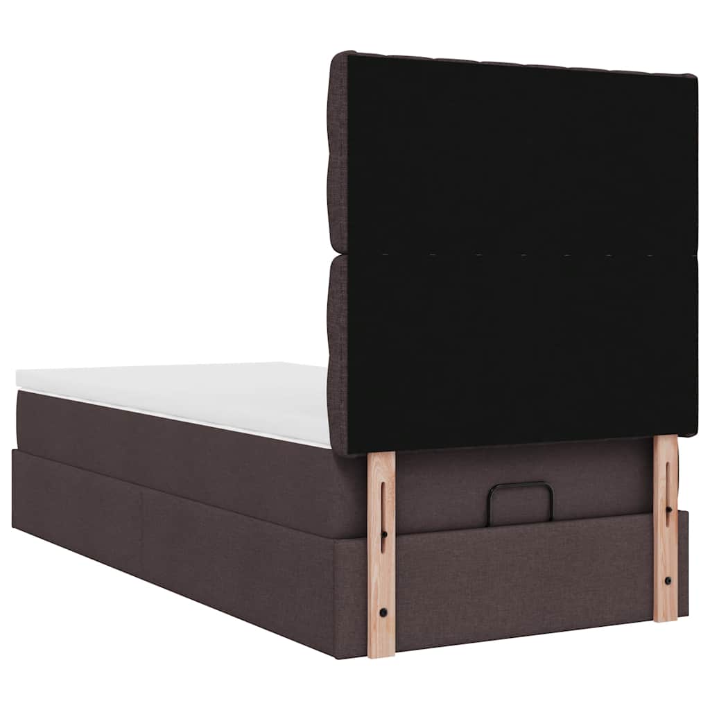 Pouf Letto con Materasso e LED Marrone Scuro 90x200 cm Tessuto