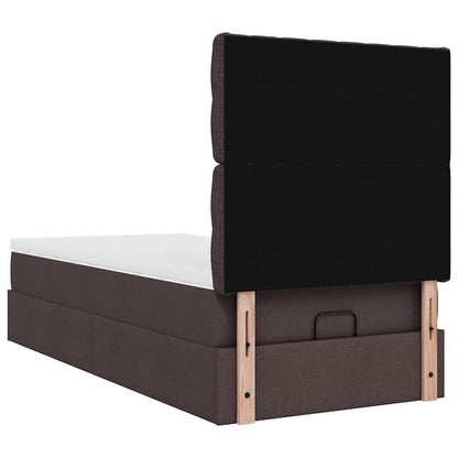 Pouf Letto con Materasso e LED Marrone Scuro 90x200 cm Tessuto