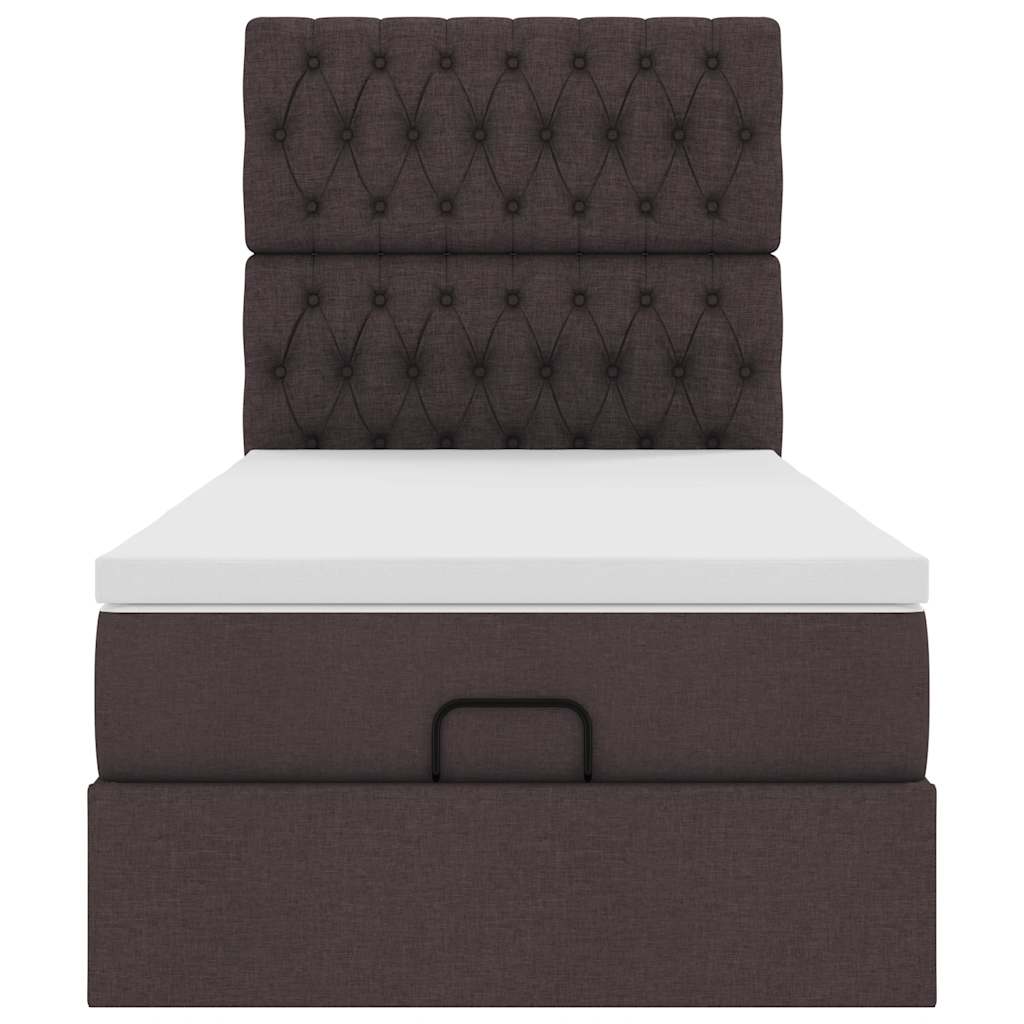 Pouf Letto con Materasso e LED Marrone Scuro 90x200 cm Tessuto