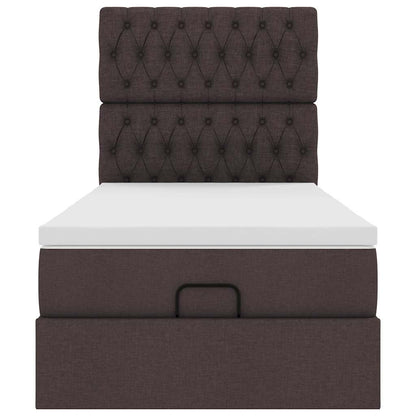Pouf Letto con Materasso e LED Marrone Scuro 90x200 cm Tessuto