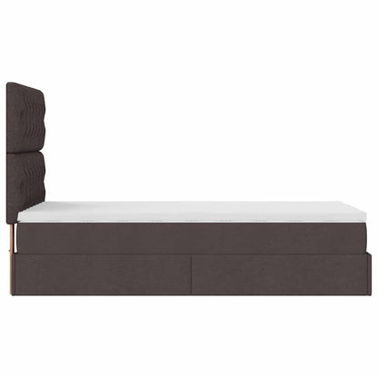 Pouf Letto con Materasso e LED Marrone Scuro 90x200 cm Tessuto
