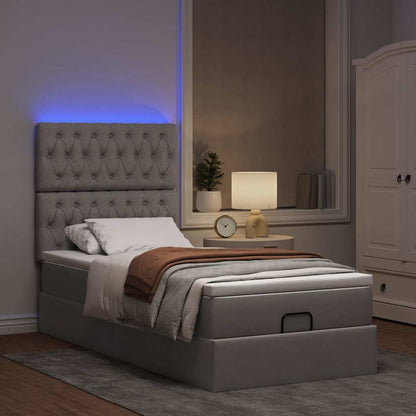 Pouf Letto con Materasso e LED Tortora 90x200 cm in Tessuto