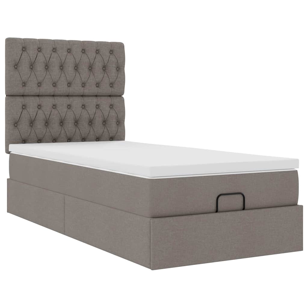 Pouf Letto con Materasso e LED Tortora 90x200 cm in Tessuto