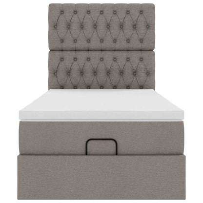 Pouf Letto con Materasso e LED Tortora 90x200 cm in Tessuto
