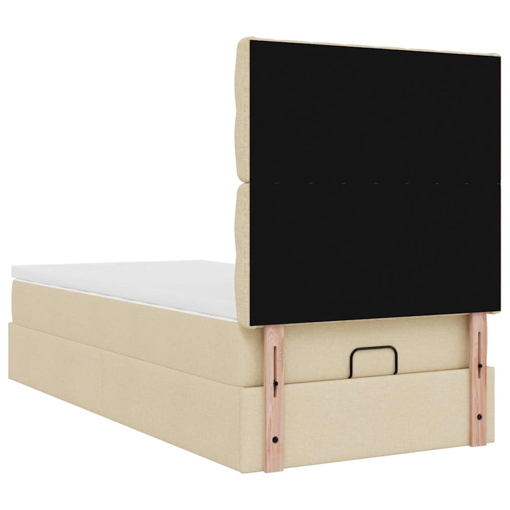 Pouf Letto con Materasso e LED Crema 90x200 cm in Tessuto