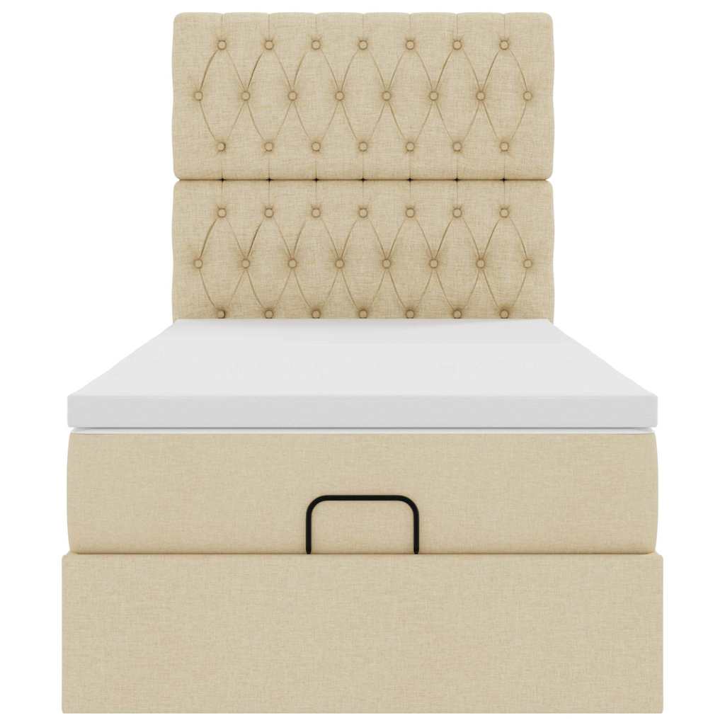 Pouf Letto con Materasso e LED Crema 90x200 cm in Tessuto