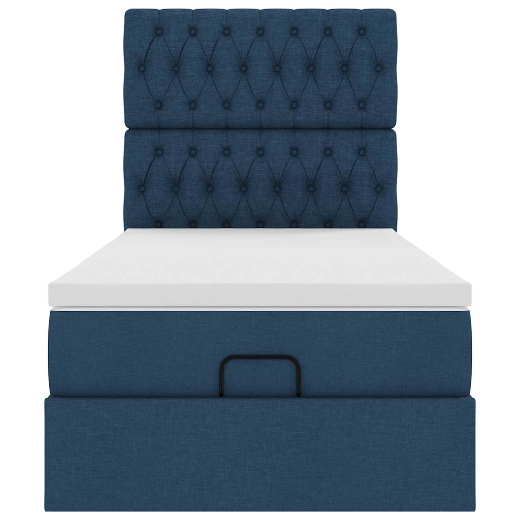 Struttura Letto Pouf con Materasso Blu 90x200 cm in Tessuto