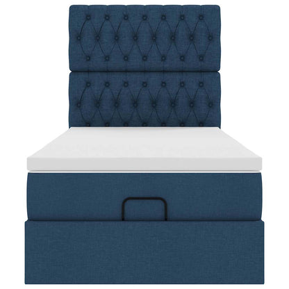 Struttura Letto Pouf con Materasso Blu 90x200 cm in Tessuto