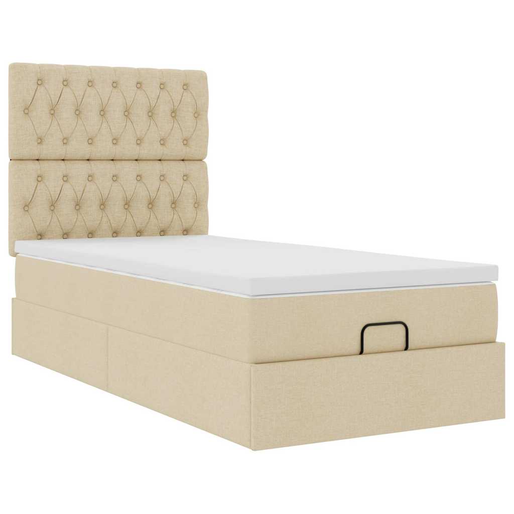 Struttura Letto Pouf con Materasso Crema 100x200 cm in Tessuto