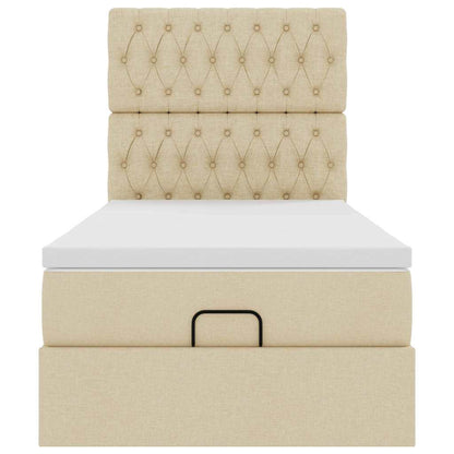 Struttura Letto Pouf con Materasso Crema 100x200 cm in Tessuto
