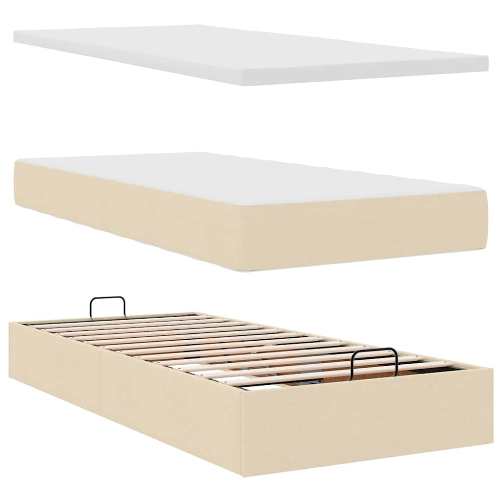 Struttura Letto Pouf con Materasso Crema 100x200 cm in Tessuto