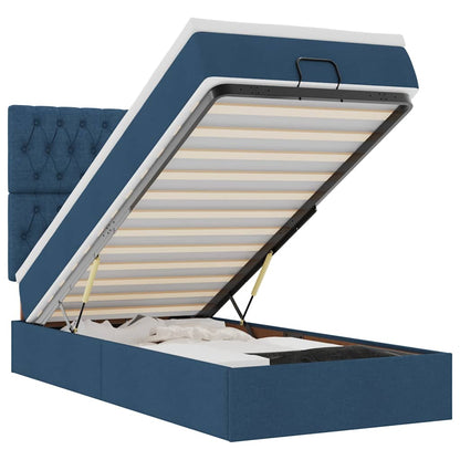 Pouf Letto con Materasso e LED Blu 100x200 cm in Tessuto
