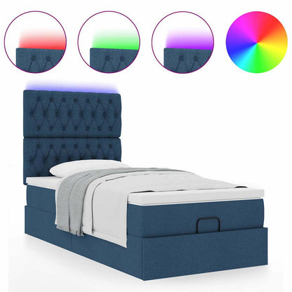 Pouf Letto con Materasso e LED Blu 100x200 cm in Tessuto