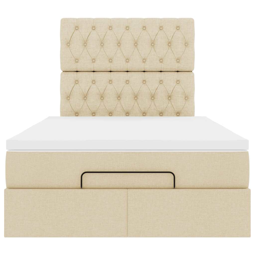 Struttura Letto Pouf con Materasso Crema 120x190 cm in Tessuto