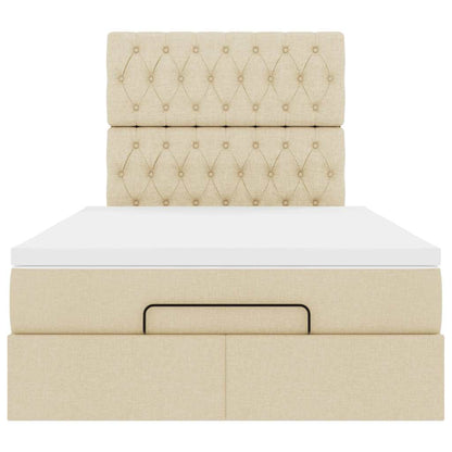 Struttura Letto Pouf con Materasso Crema 120x190 cm in Tessuto