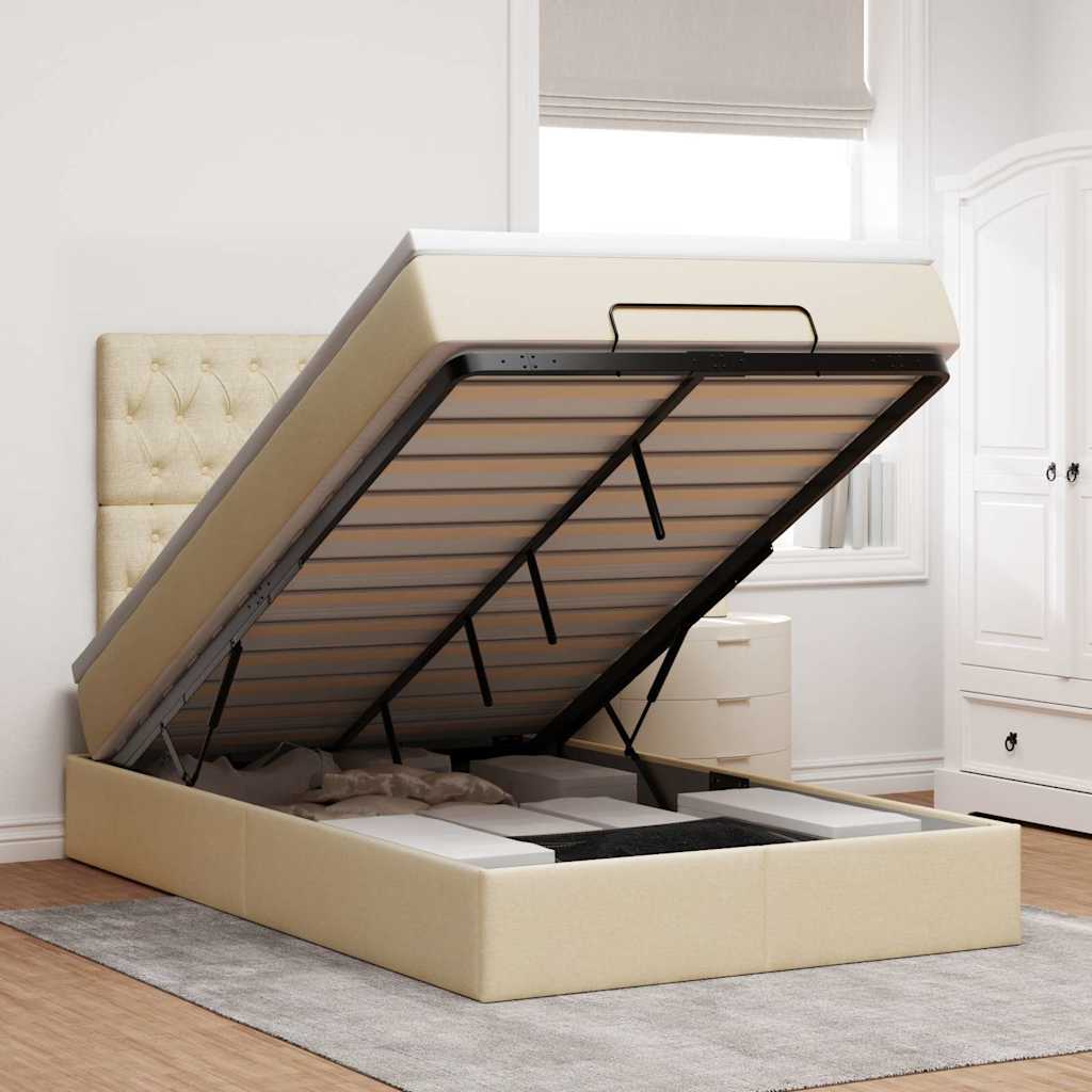 Struttura Letto Pouf con Materasso Crema 120x190 cm in Tessuto