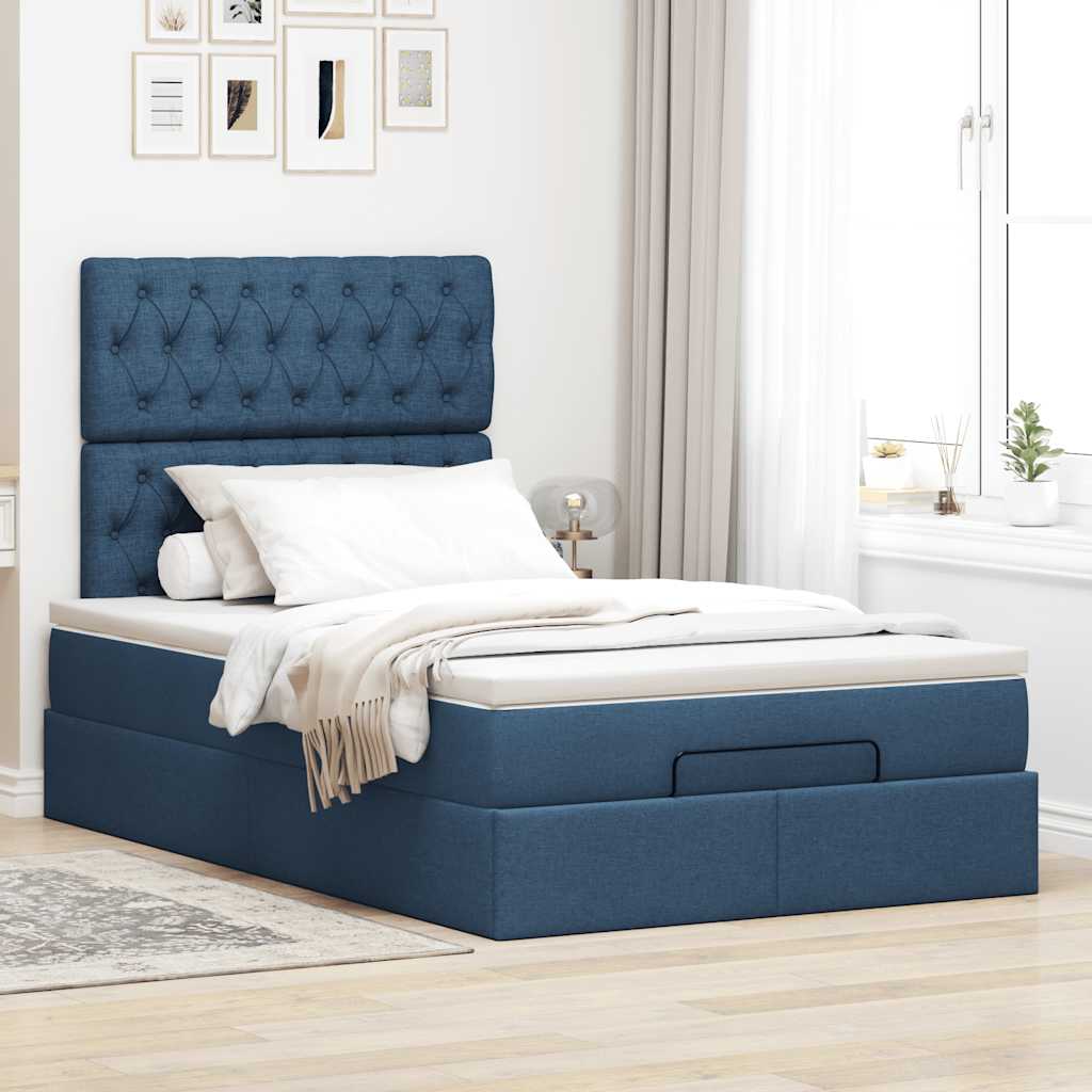 Struttura Letto Pouf con Materasso Blu 120x190 cm in Tessuto