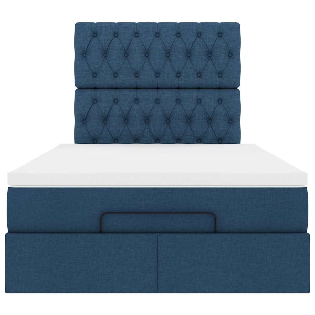Struttura Letto Pouf con Materasso Blu 120x190 cm in Tessuto