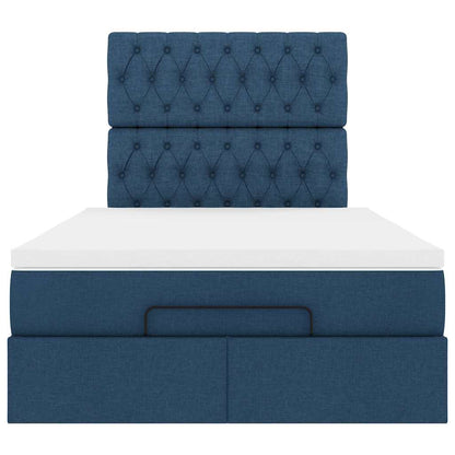 Struttura Letto Pouf con Materasso Blu 120x190 cm in Tessuto