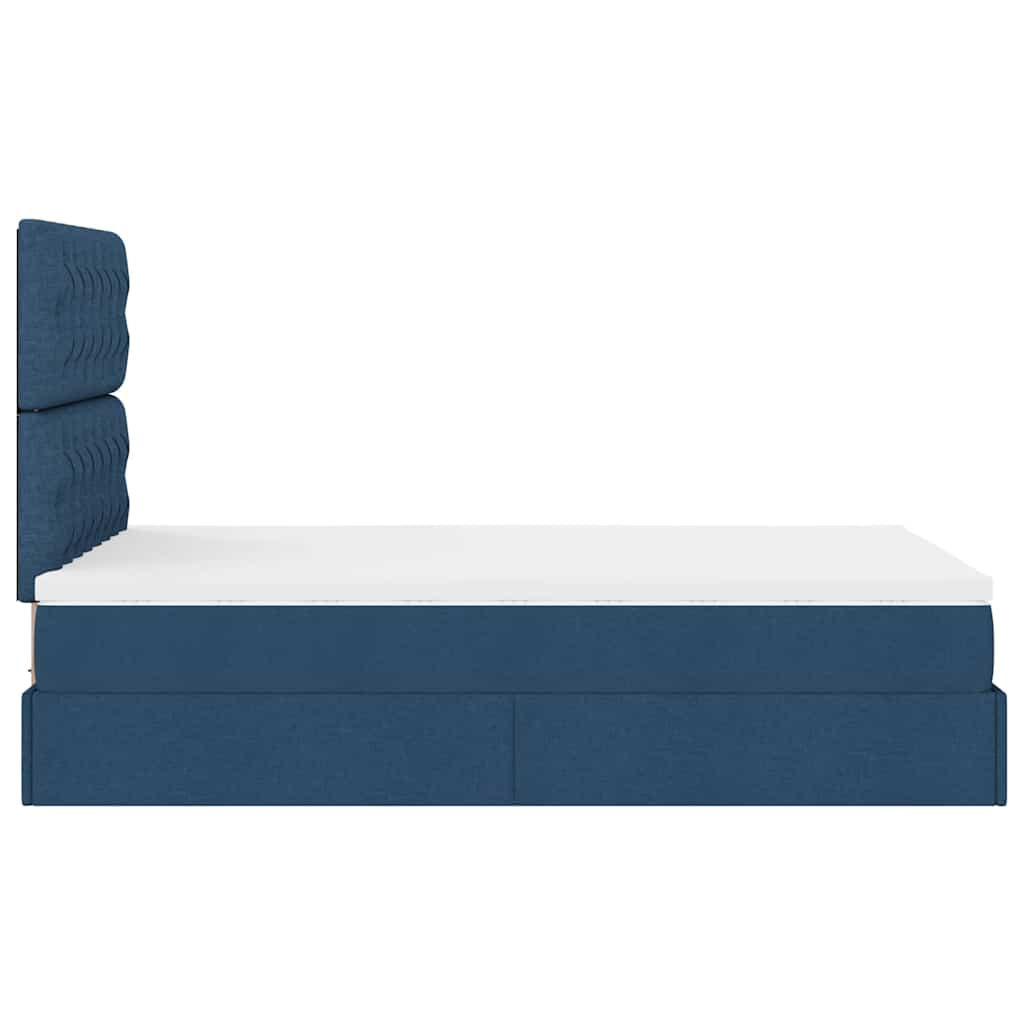 Struttura Letto Pouf con Materasso Blu 120x190 cm in Tessuto