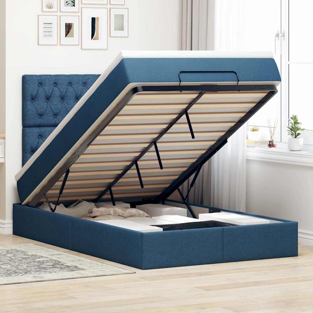 Struttura Letto Pouf con Materasso Blu 120x190 cm in Tessuto