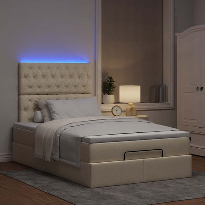 Struttura Letto Pouf con Materasso Crema 120x200 cm in Tessuto | homemem39