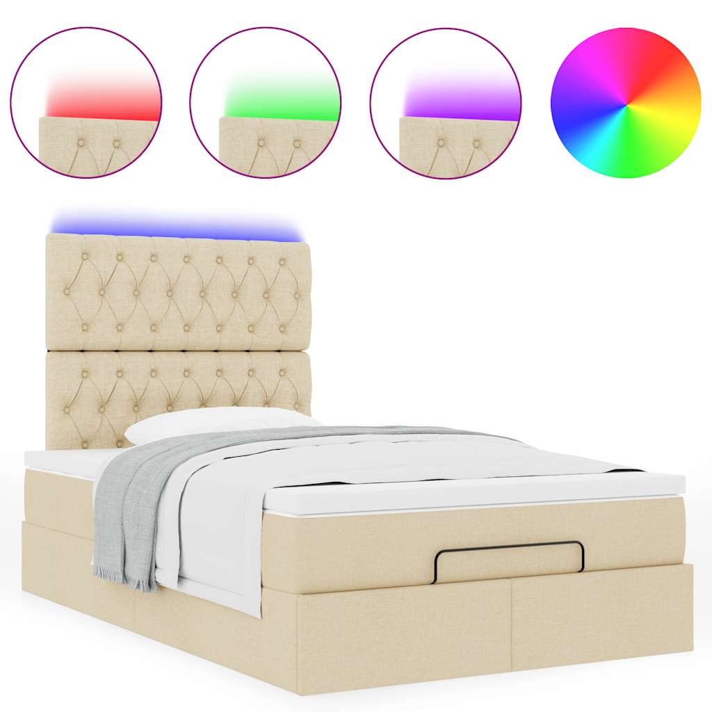 Struttura Letto Pouf con Materasso Crema 120x200 cm in Tessuto | homemem39