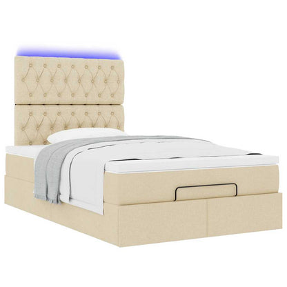 Struttura Letto Pouf con Materasso Crema 120x200 cm in Tessuto | homemem39