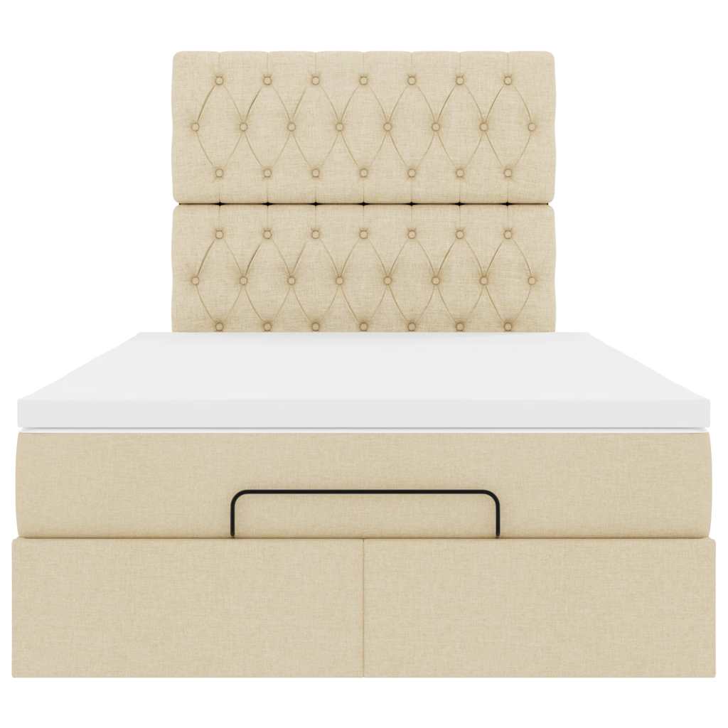 Struttura Letto Pouf con Materasso Crema 120x200 cm in Tessuto