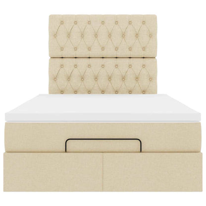 Struttura Letto Pouf con Materasso Crema 120x200 cm in Tessuto