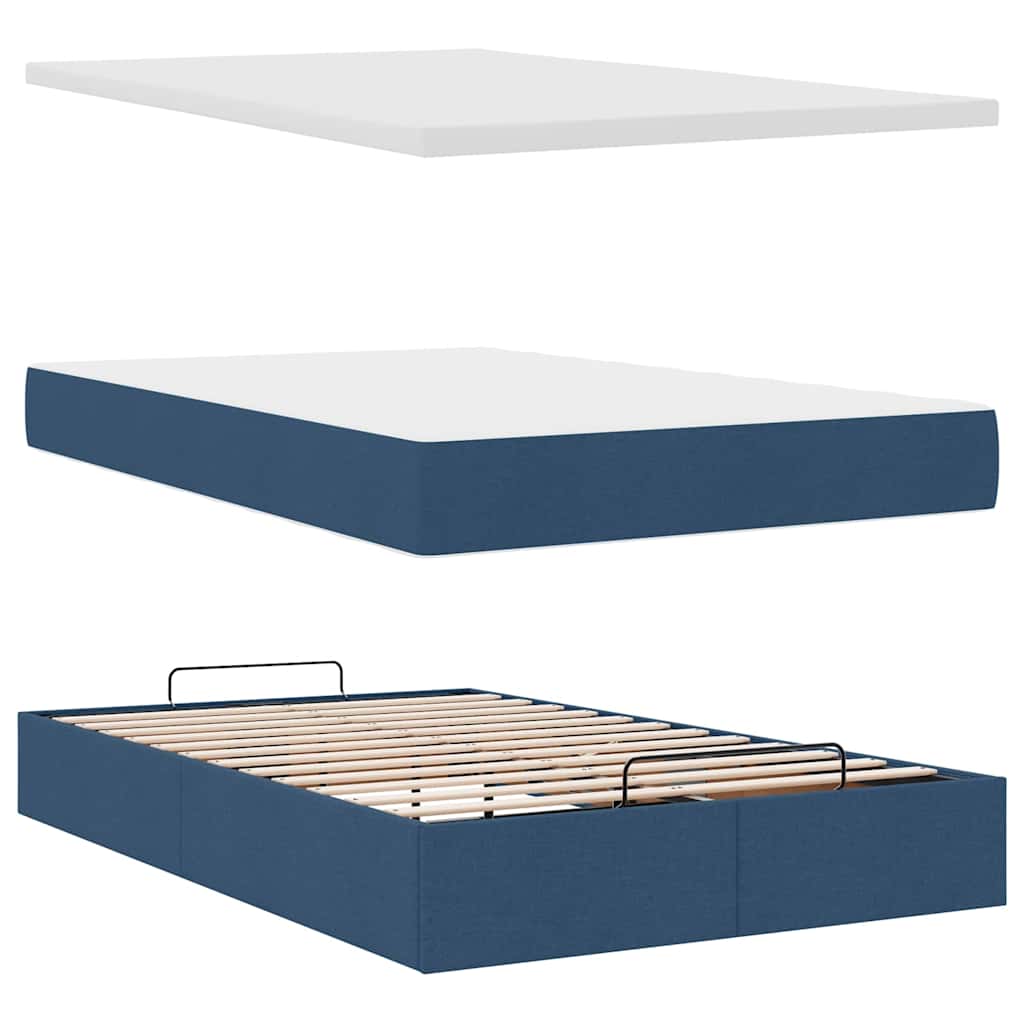 Struttura Letto Pouf con Materasso Blu 120x200 cm in Tessuto | homemem39