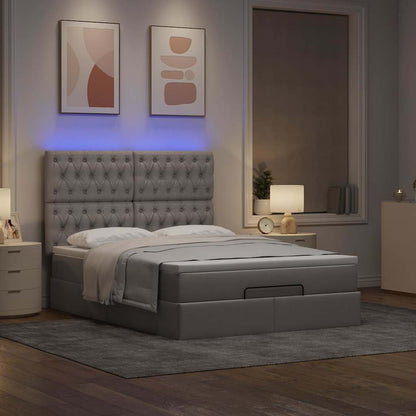 Struttura Letto Pouf con Materasso Tortora 140x190 cm Tessuto