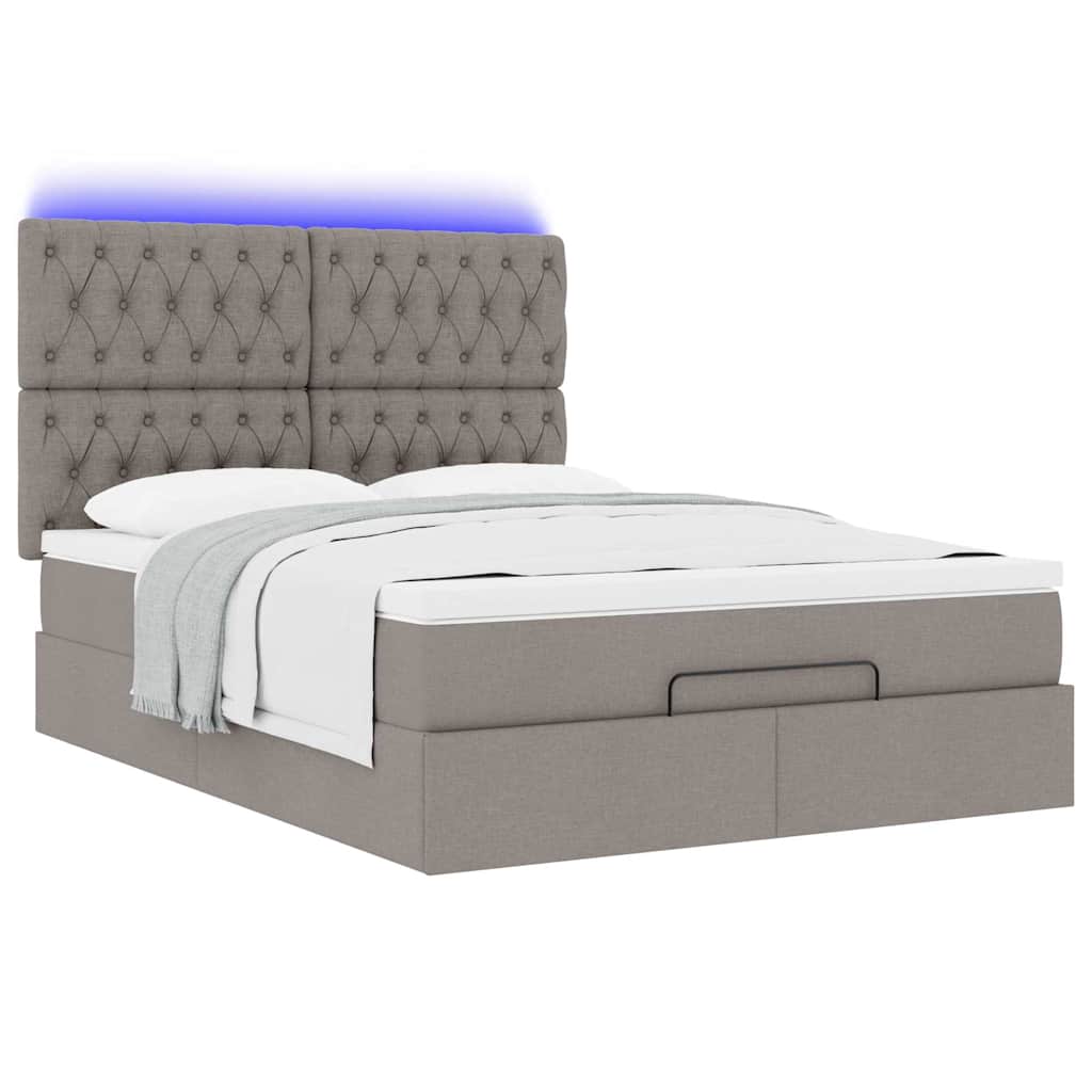 Struttura Letto Pouf con Materasso Tortora 140x190 cm Tessuto | homemem39