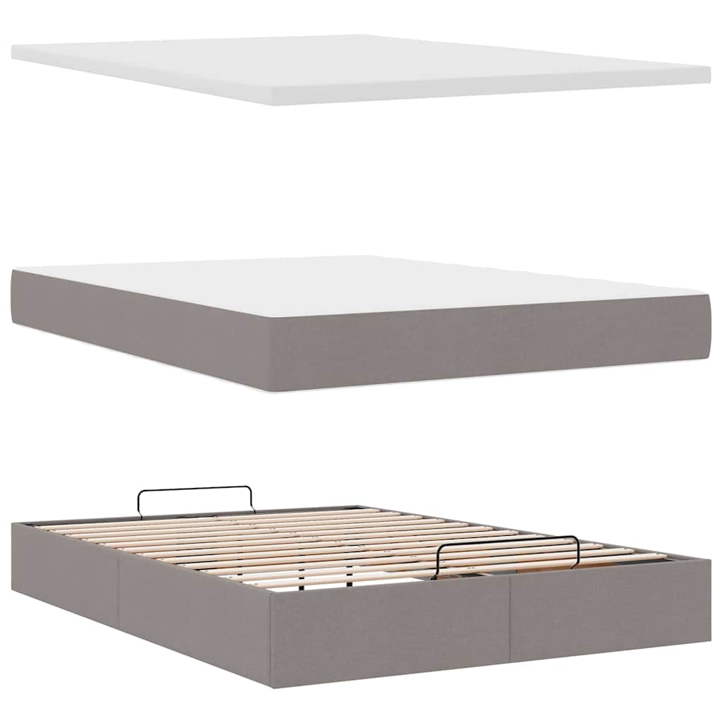 Struttura Letto Pouf con Materasso Tortora 140x190 cm Tessuto | homemem39