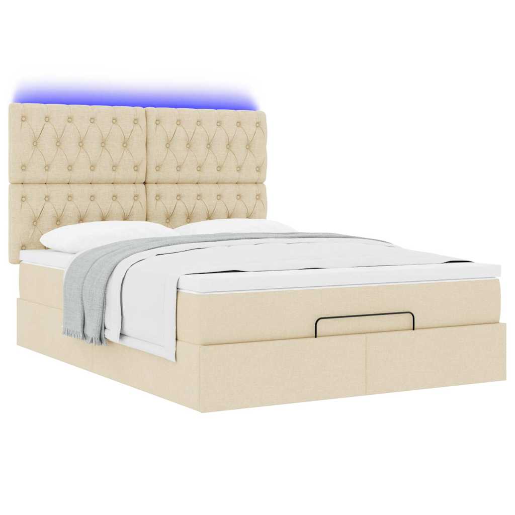 Struttura Letto Pouf con Materasso Crema 140x190 cm in Tessuto | homemem39