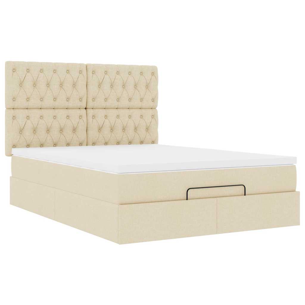 Struttura Letto Pouf con Materasso Crema 140x190 cm in Tessuto | homemem39