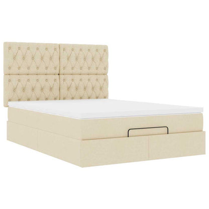 Struttura Letto Pouf con Materasso Crema 140x190 cm in Tessuto | homemem39