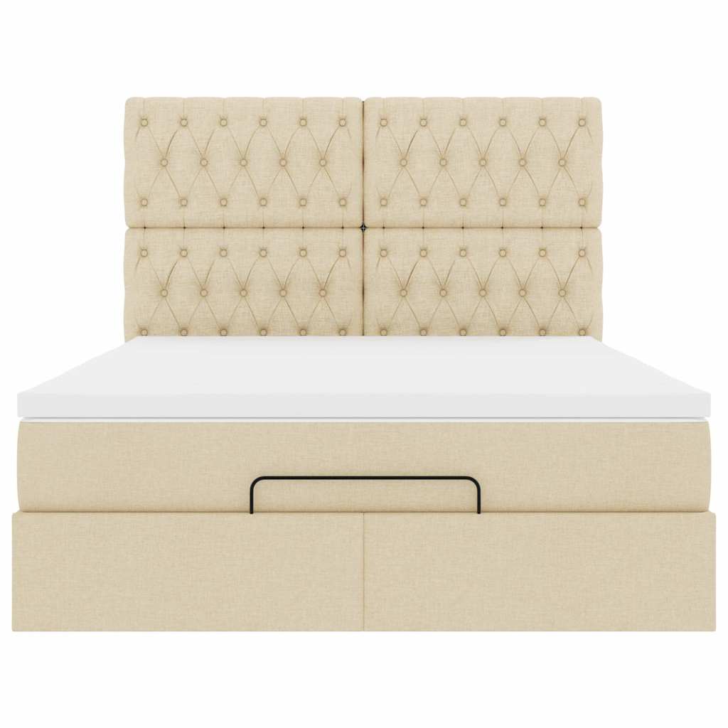 Struttura Letto Pouf con Materasso Crema 140x190 cm in Tessuto | homemem39