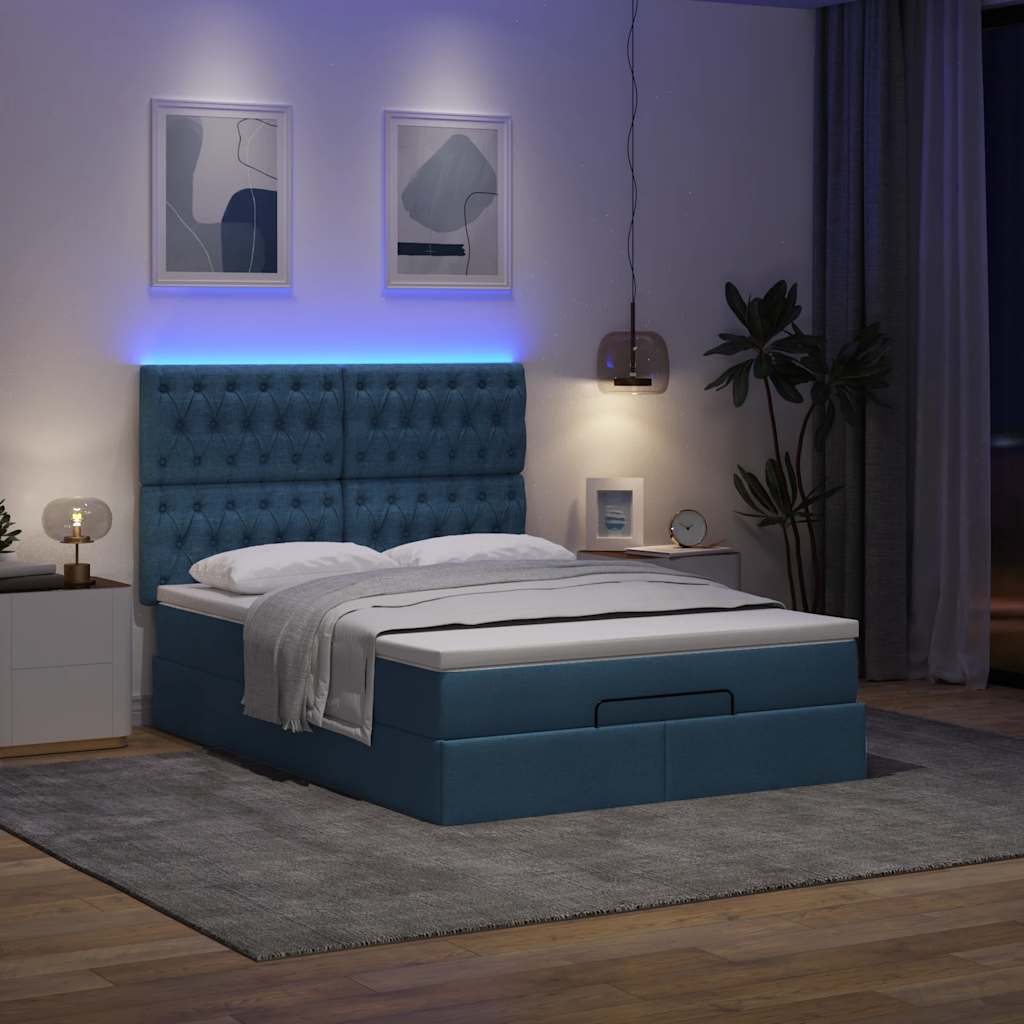 Struttura Letto Pouf con Materasso Blu 140x190 cm in Tessuto | homemem39