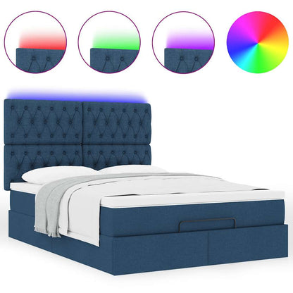 Struttura Letto Pouf con Materasso Blu 140x190 cm in Tessuto | homemem39