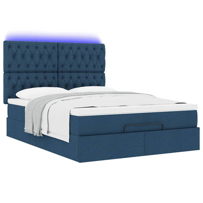 Struttura Letto Pouf con Materasso Blu 140x190 cm in Tessuto | homemem39
