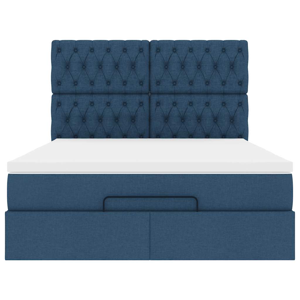 Struttura Letto Pouf con Materasso Blu 140x190 cm in Tessuto | homemem39