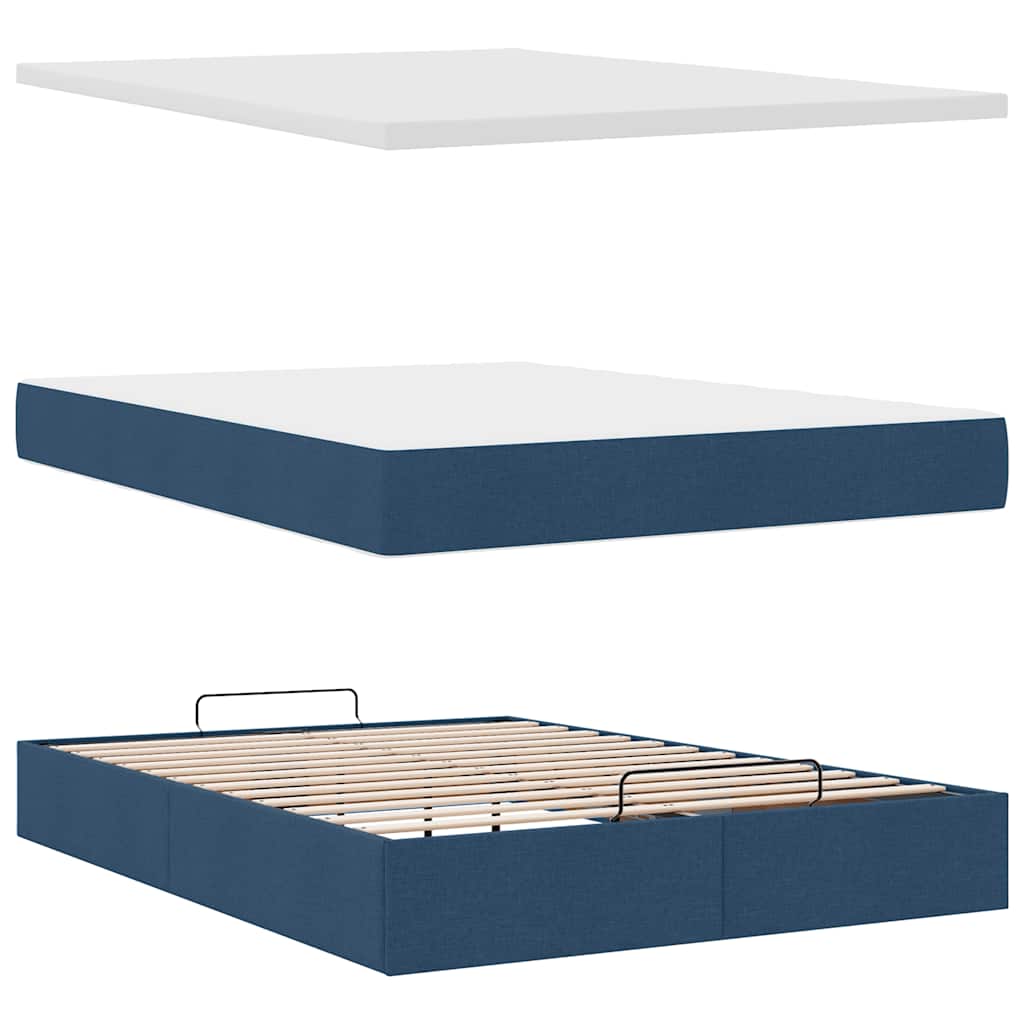 Struttura Letto Pouf con Materasso Blu 140x190 cm in Tessuto | homemem39