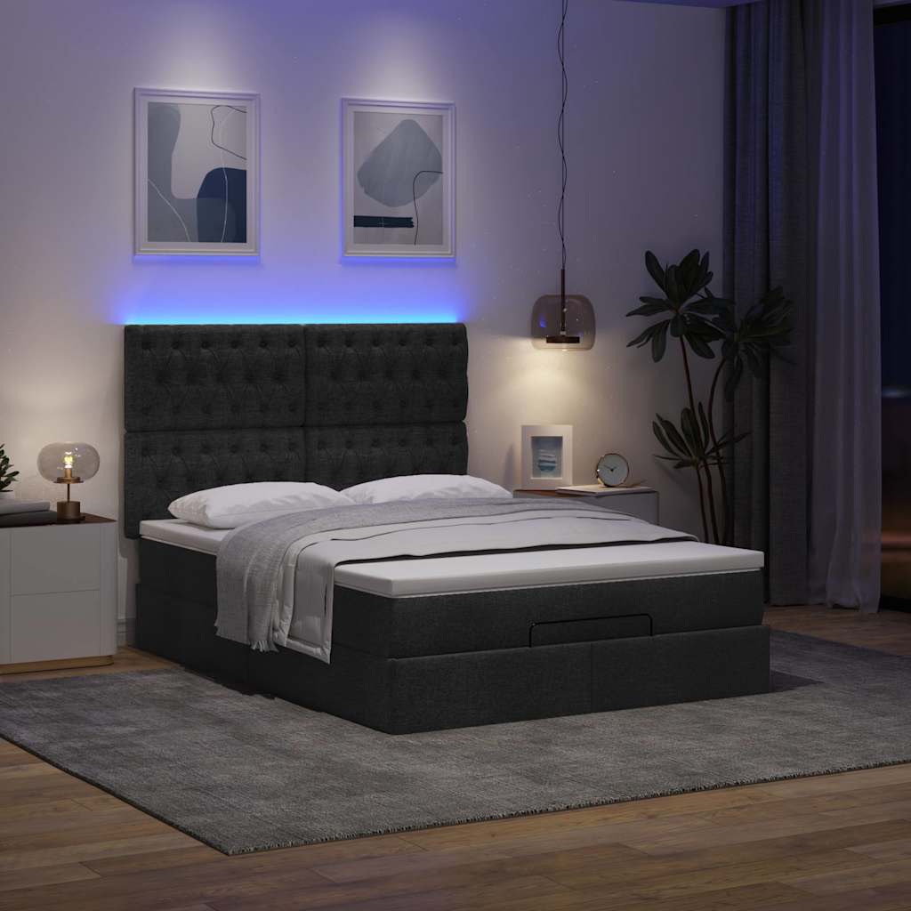 Struttura Letto Pouf con Materasso Nero 140x200 cm in Tessuto | homemem39