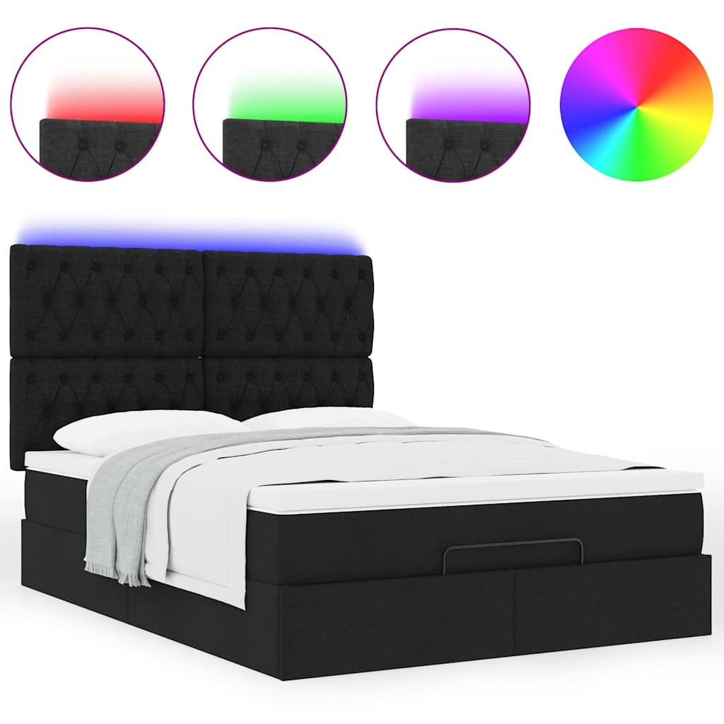 Struttura Letto Pouf con Materasso Nero 140x200 cm in Tessuto | homemem39