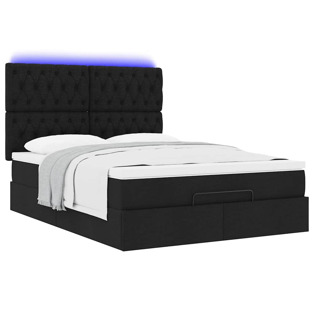 Struttura Letto Pouf con Materasso Nero 140x200 cm in Tessuto | homemem39