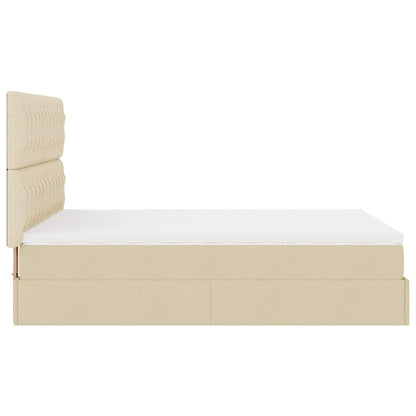 Struttura Letto Pouf con Materasso Crema 140x200 cm in Tessuto