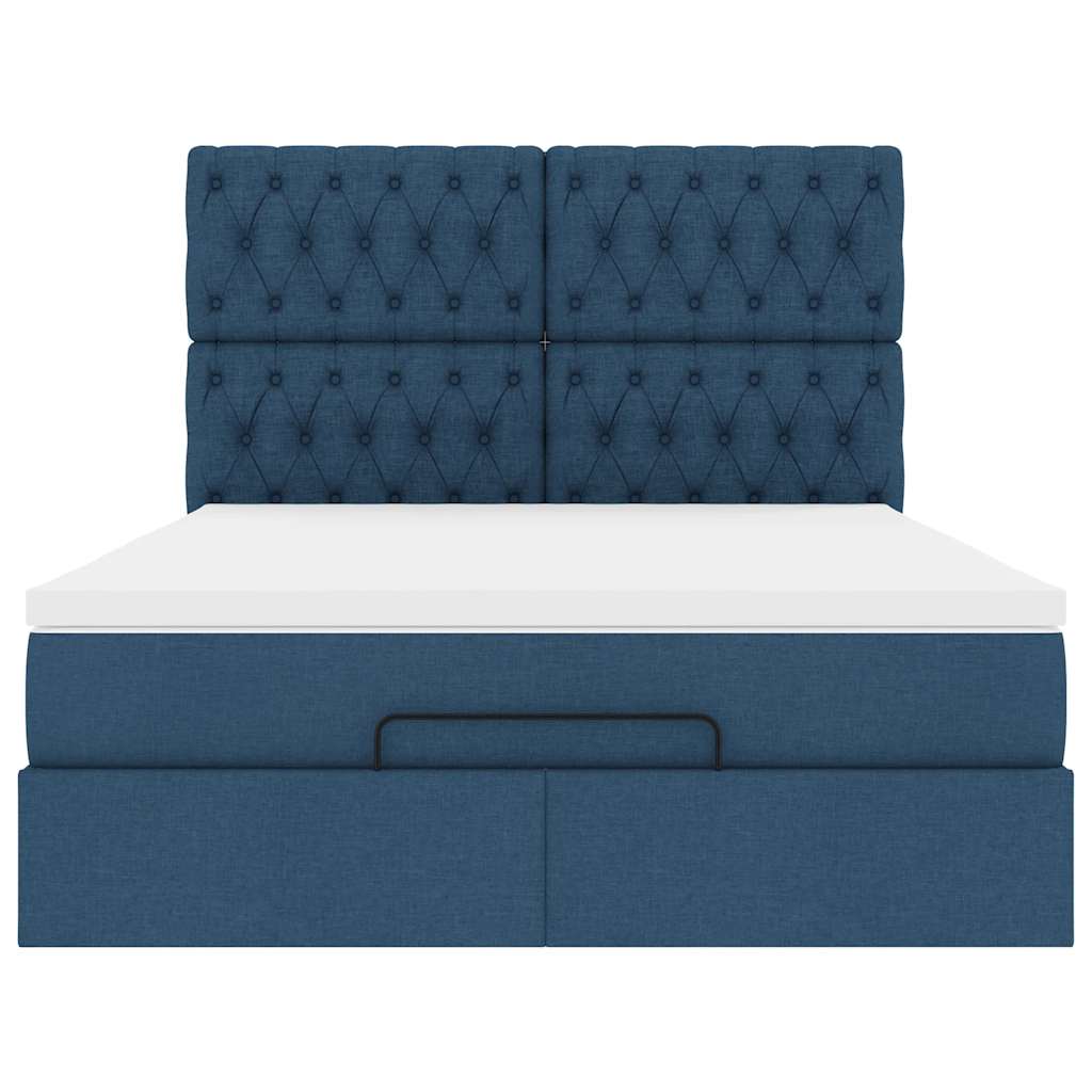 Struttura Letto Pouf con Materasso Blu 140x200cm in Tessuto