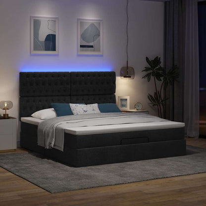 Struttura Letto Pouf con Materasso Nero 160x200 cm in Tessuto | homemem39
