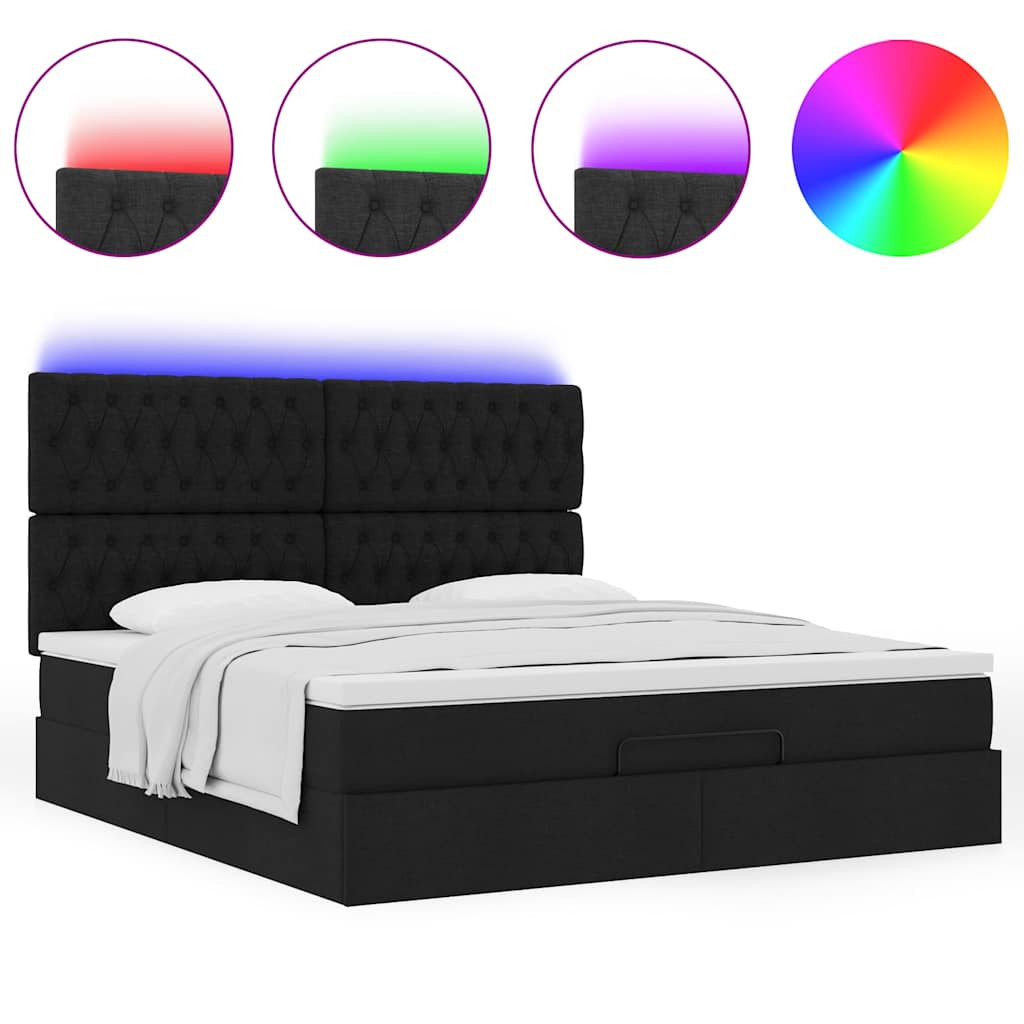 Struttura Letto Pouf con Materasso Nero 160x200 cm in Tessuto | homemem39